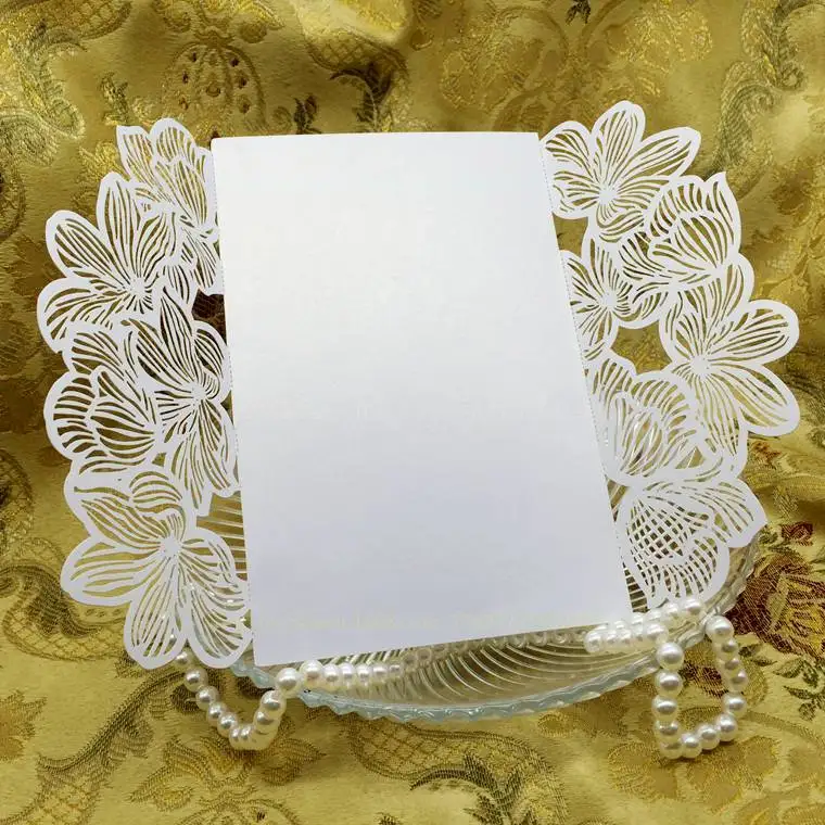 10 шт. белый дамасский цветок бизнес/вечерние/день рождения Свадебное приглашение карты, без конверта, без внутреннего листа - Цвет: white leave