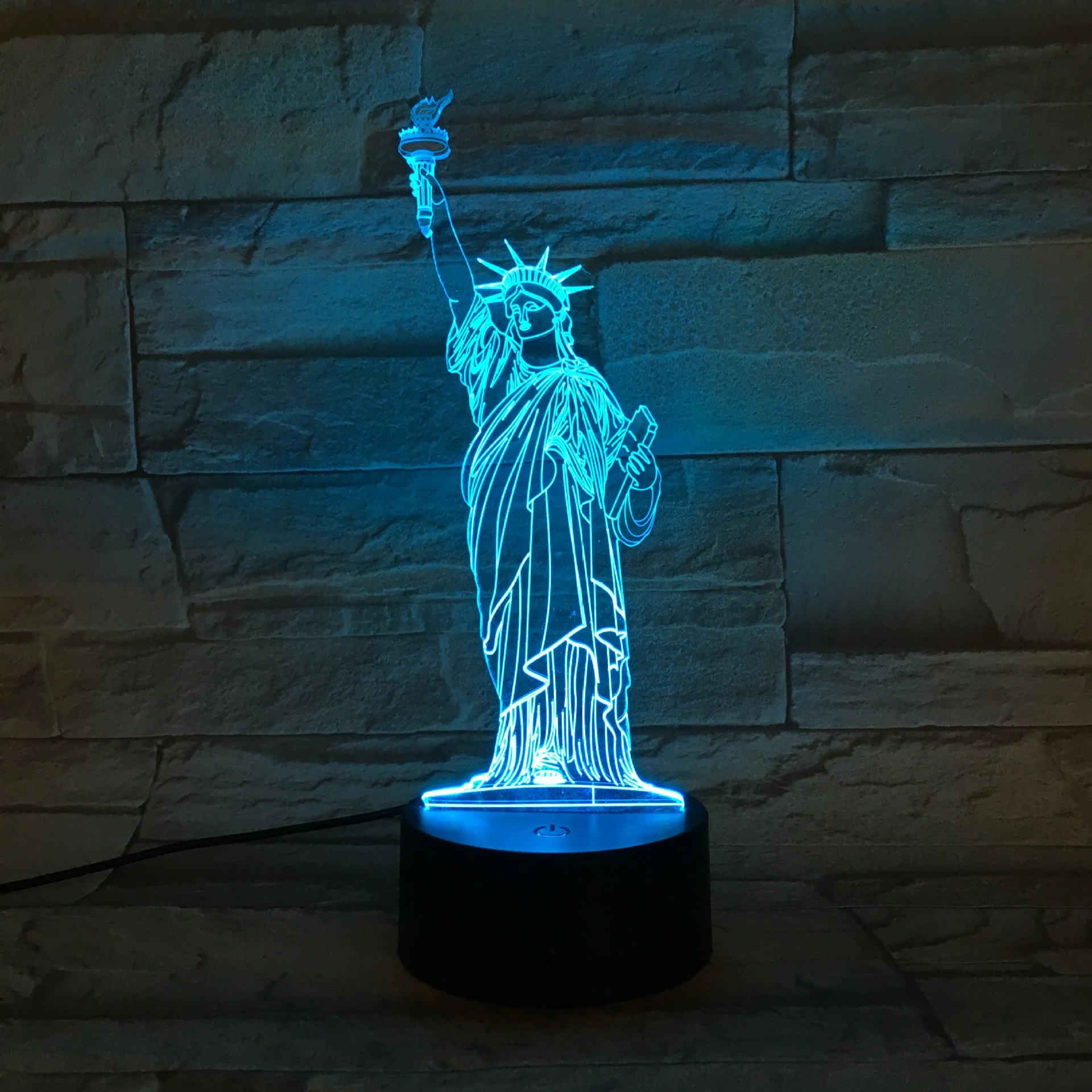 statue of liberty 7 color bedside 3d illusion holograma lampara luz de led table lamp remote touch led night light for bedroom