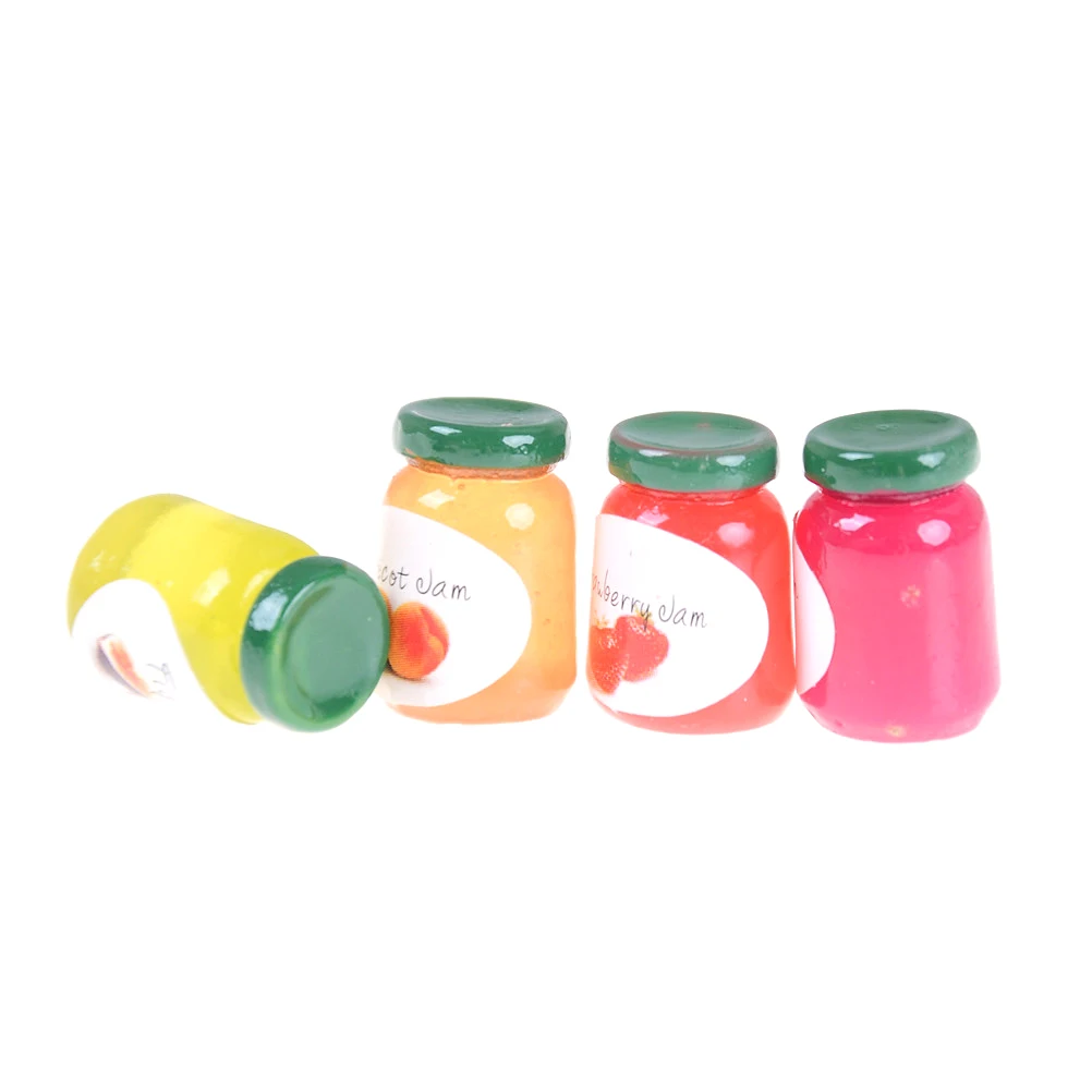 

4 Bottles Jams For DIY Dollhouse Food Play Dollhouse Miniatures 1:12 Accessories Miniature Kitchen Doll House Kitchen