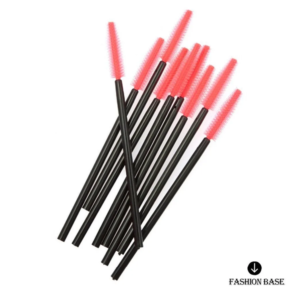 Fashion Base 50 PCS Black Plastic Hand Red Disposable Eyelash Mini Brush Mascara Wands Makeup