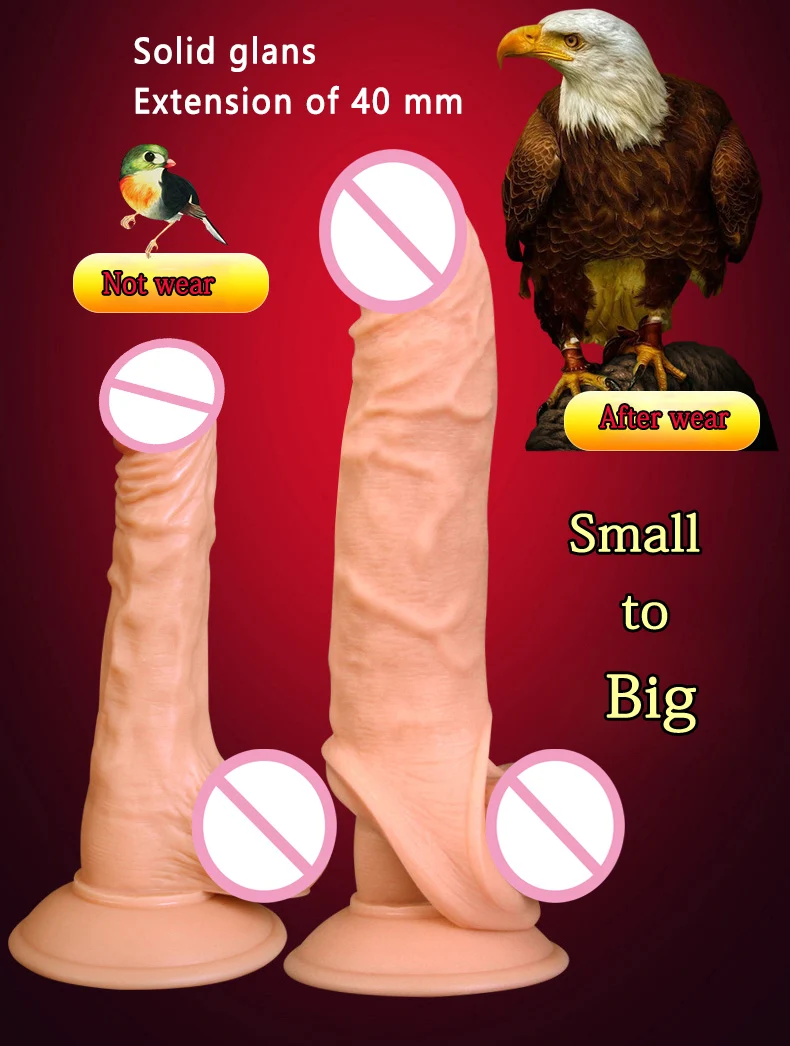 JIUAI Penis Extender Super Soft Silicone Realistic Cock sleeve Reusable Condoms Sex Toys For Men On The Dick Scrotum Bondage  (1) 