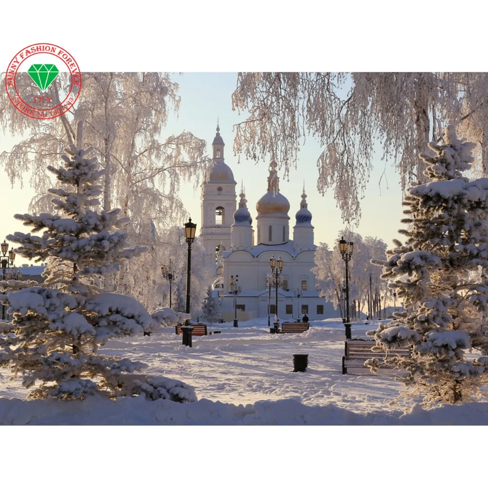 Алмазная вышивка пейзаж Кремль снег Кубик Рубика горный хрусталь DIY 5D алмаз живопись картина стразами украшения дома