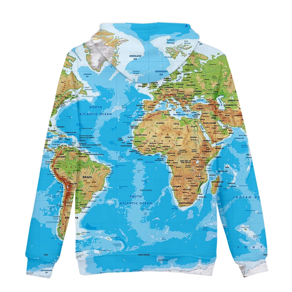 Новые весенние и осенние модные Молодежные толстовки с 3D принтом карта мира Мужская/Женская толстовка с капюшоном хип-хоп искусство уличная одежда пуловер