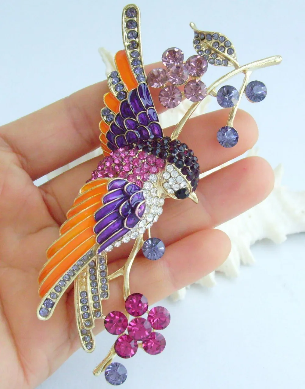 Charming 4.13" Multicolor Rhinestone Crystal Bird Animal Brooch Pin KPA02116C15in Brooches from