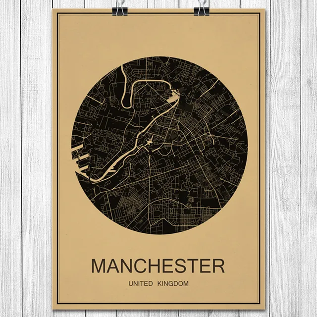 Vintage Retro Poster MANCHESTER Kraft Paper World City Map Wall ... Vintage Retro Poster MANCHESTER Kraft Paper World City Map Wall ...