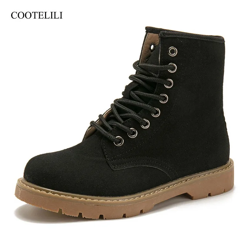

COOTELILI Winter Shoes For Women Cool Lace-Up Ankle Shoes For Women Fashion Comfortable Lady Rubber Suede Leather Boots 35-40