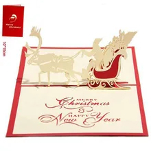 3 шт. красный Рождественский полет Санты поздравительные открытки 3D лазерная резка всплывающие бумажные открытки ручной работы на заказ праздничный подарок на Рождество сувениры