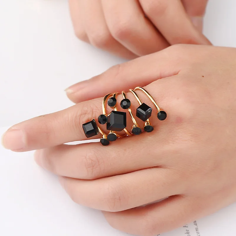 Crystal Black Party Open 1PC Knuckle Finger Midi Rings Rhinestone Punk Adjustable Beautiful Rings Girls Exquesite Opening Gold