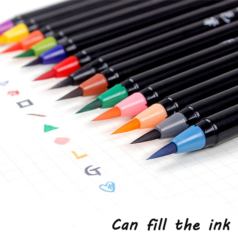 

20 Colors Brush Pen Colored Smooth Soft Tip Fill The Ink Watercolor Brush Pen Painting Drawing Manga Student Art Supplies