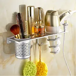 Настенный держатель для хранения ванной комнаты с 2 крючками чашка зубная паста фен полка для хранения алюминиевая настенная стойка