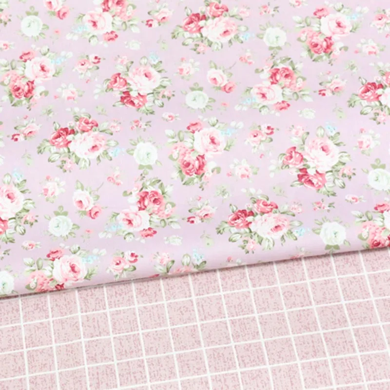 Хлопок саржевая ткань элегантный ретро розовый зеленый цветок розы клетчатые ткани для DIY кроватки постельный принадлежности подушки одежда квилтинг Декор