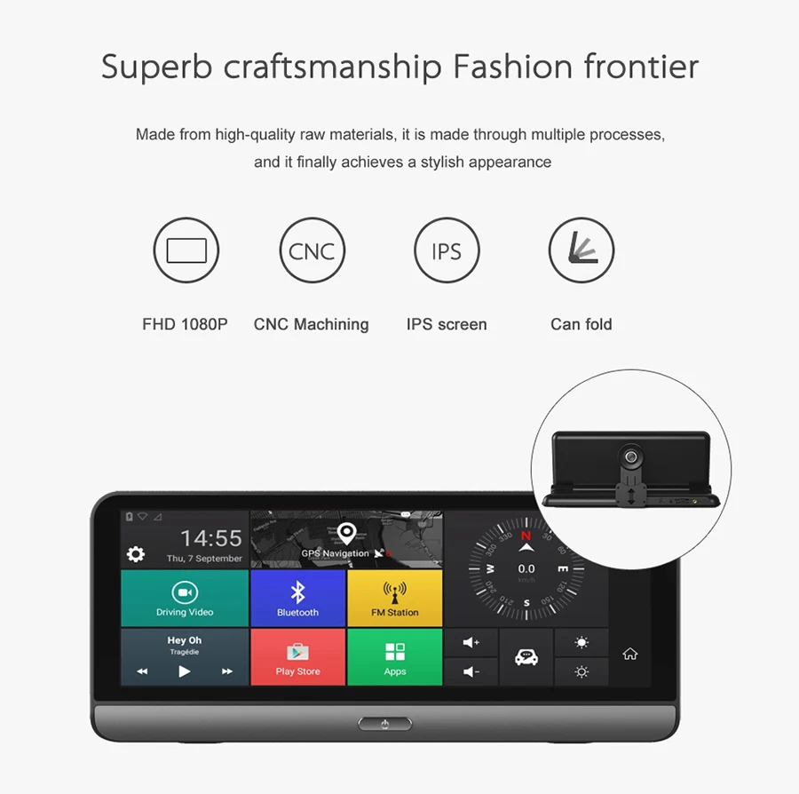 8 Inch 4G Wifi Android 5.1 Touch IPS Bluetooth Video Recorder Dash Cam FHD 1080P Dual Lens Navigati