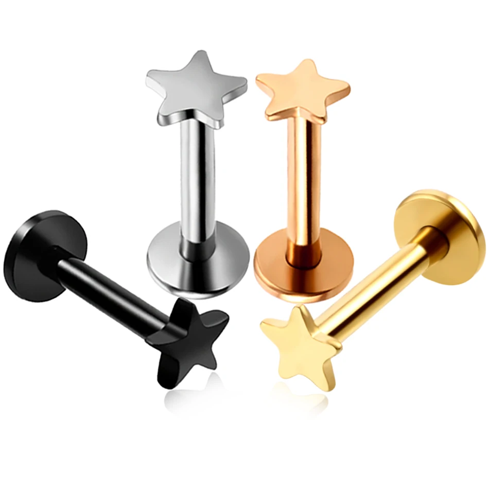 Piercing Jewelry 1PC Steel Internally Thread Heart Star Labret Stud Lip Ring