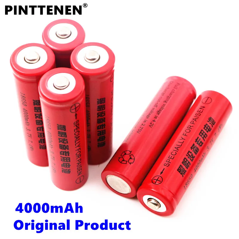 PINTTENE new large capacity18650 rechargeable battery 3.7V 4000mAh capacity for flashlight alarm clock electric toy red | Электроника