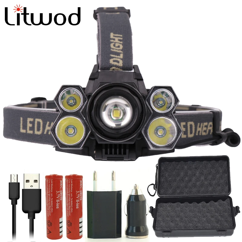 

Litwod Z20 30000 Lumens Led Headlamp XM-L T6 LED USB Headlight Head Lamp 5 Switch Mode Super bright Waterproof headlight