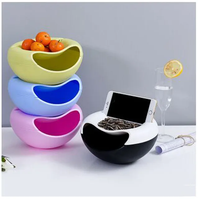 Plastic Nuts Holder Bowl with Phone Support Gap Lazy Watch vedio Snacks Case Garbage Collect box