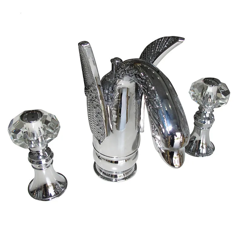 

Free shipping CHROME 3 PIECES ROMAN SWAN SINK FAUCET BATHROOM LAVATORY SINK BASIN Mixer tap