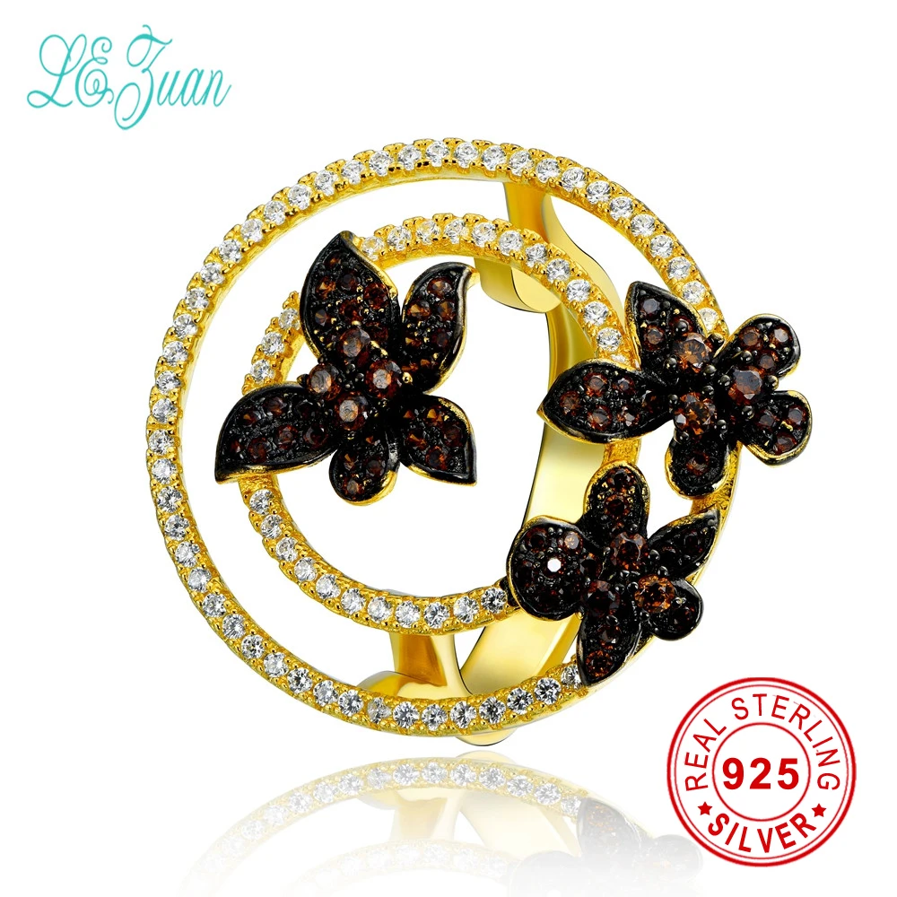 

l&zuan 925 Sterling Silver Rings For Women Fine Jewelry Flower bague femme Multicolor Zircon Gold Rings Gift anel feminino