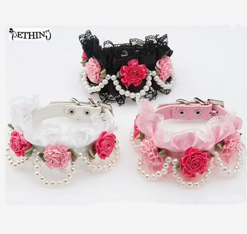 Ошейник с жемчугом для маленьких животных кружевной ошейник из мягкой кожи