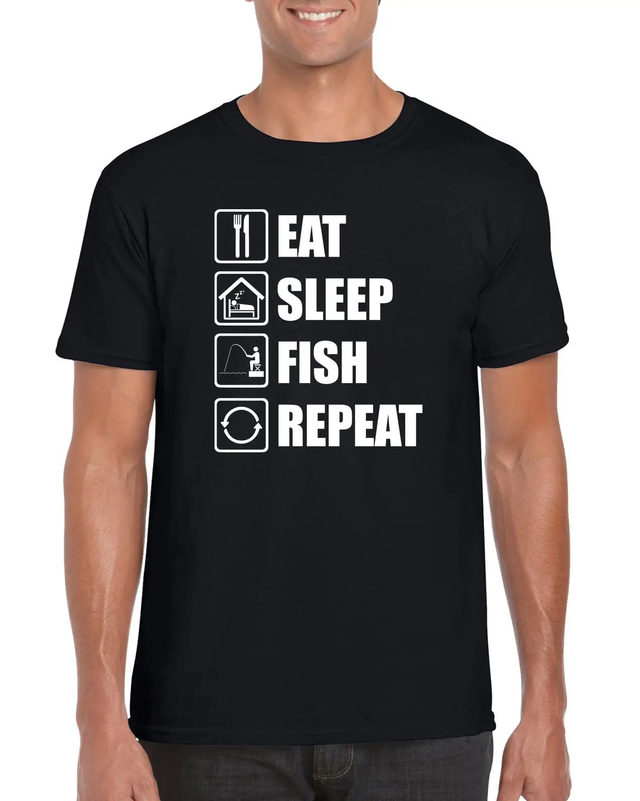 &quotEat Sleep Fish Repeat&quot забавная рыбка футболка новые футболки Забавные топы новая