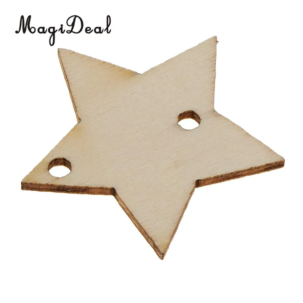 50pcs 35mm Unfinished Wooden Disc Star Tags MDF Wood Cutouts Crafts Embellishment With 2 Holes for DIY Wooden Board Decorations