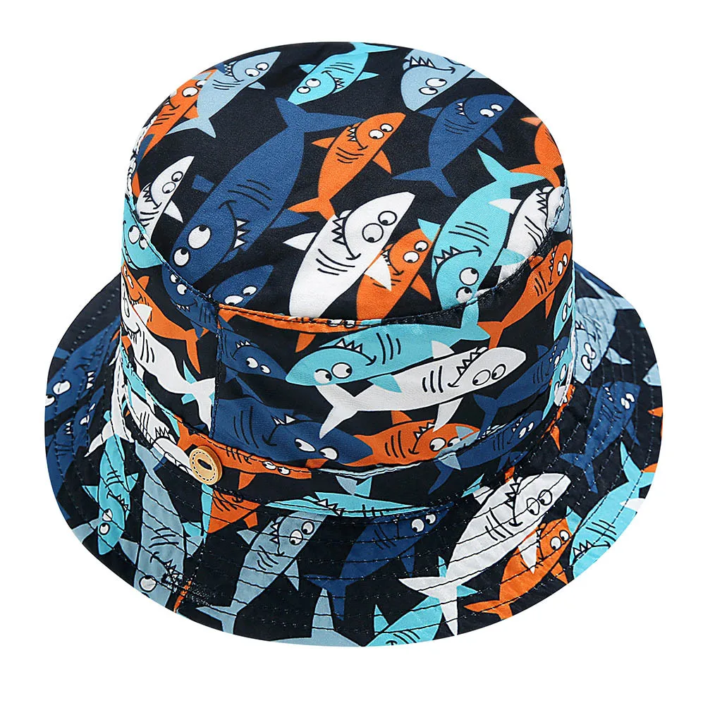 

Kid Baby Boy Girl Cartoon Beach Adjustable Chin Strap Sun Protection Bucket Hat quality Children's sunhat Kids Hats for Boy Girl