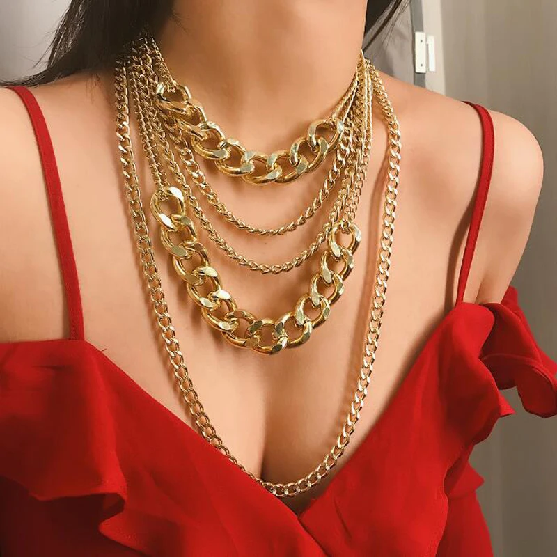 

New Punk collier femme 2019 choker Metal Tassel Chain Gold Necklace Silver hollow geometric Statement Collar Necklace bijoux