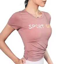 Женская летняя футболка с короткими рукавами для фитнеса, футболка свободный круглый воротник, спортивные топы для йоги, дышащие быстросохнущие спортивные футболки для девочек