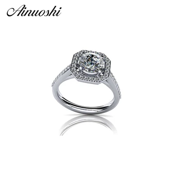 

AINOUSHI 0.75 Carat Halo Round Cut Engagement Rings 925 Sterling Silver Women Wedding Anniversary Lover Rings Christmas Jewelry