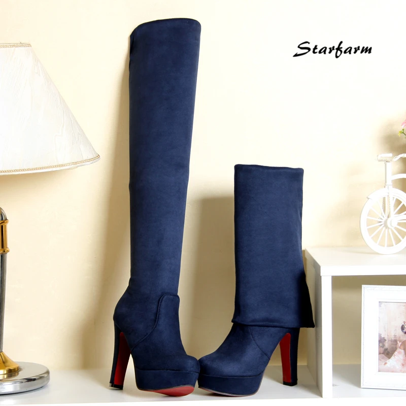 

Thigh High Boots Leather Stockings Red Bottoms Black Winter Shoes Women Booties Over The Knee High Heels Platform SFWB005