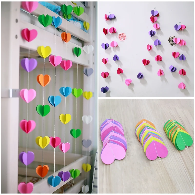 

3M 3D Colorful DIY Paper Heart Garland For Room Child Room Party Wedding Birthday Home Hanging Photo Valentine Decoration
