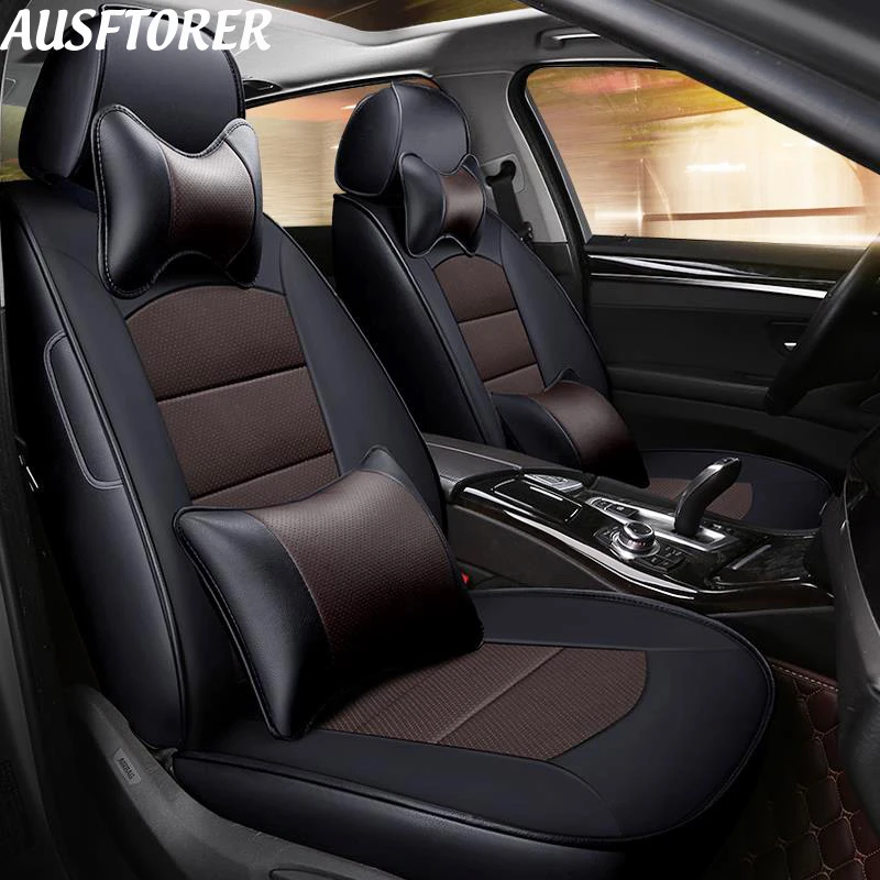 AUSFTORER Custom Genuine Leather Covers Car for Hyundai Elantra 2018 Seat Cover Support Cowhide Car Seat Covers For 2018 Hyundai Elantra