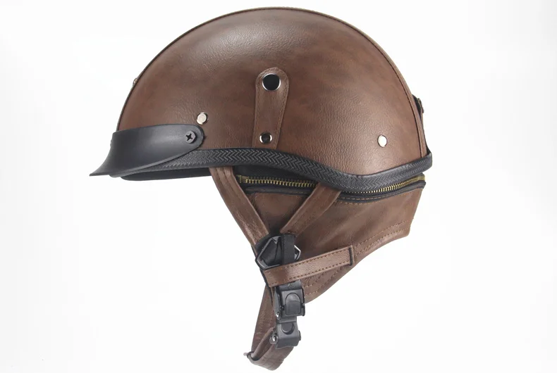 Мотоциклетный шлем из искусственной кожи, винтажный, на половину лица, для мотоцикла, мотокросса, с открытым лицом, Круизер, чоппер, скутер