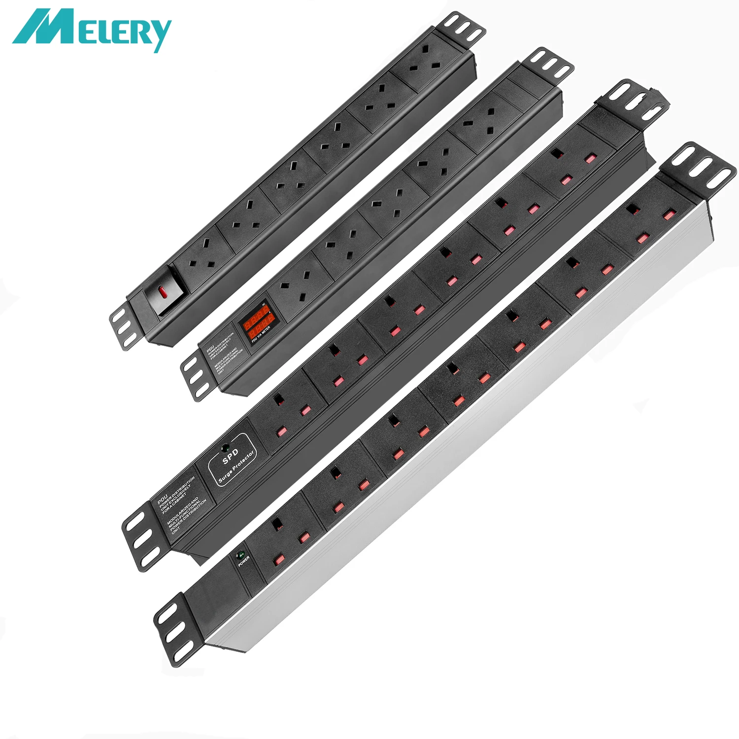 

Power Strip PDU 1U/1.5U 7/6/5 AC UK Outlets with Power Switch Overload Protection Indicator Light AC Display Extension Cord 2m