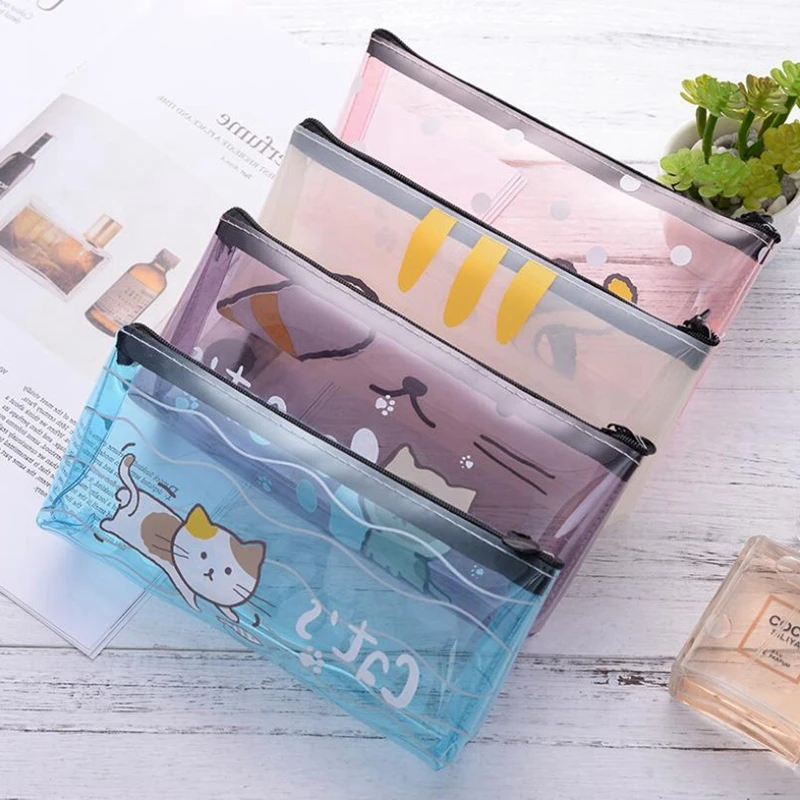 

Kawaii Transparent Cat Pencil Case Stationery Kids School Pencil Cases Boys Girls Pencil Bag for School Supplies