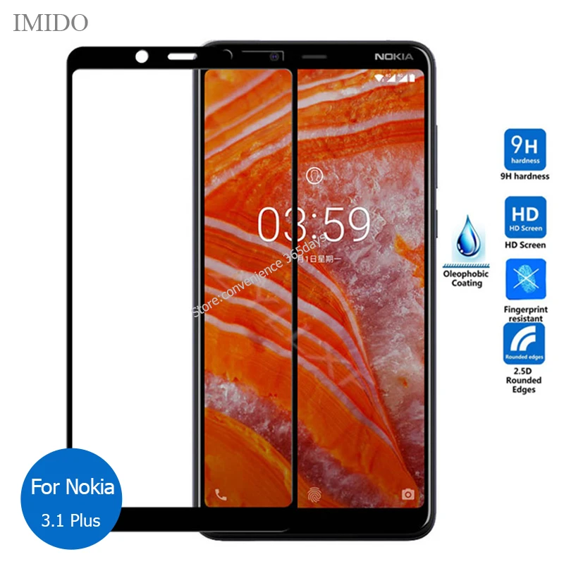 

For Nokia 3.1 Plus Full Cover Tempered glass Screen Protector 9h Safety Protective Film on 3.1Plus Ta 1104 1115 1118 Ta-1104