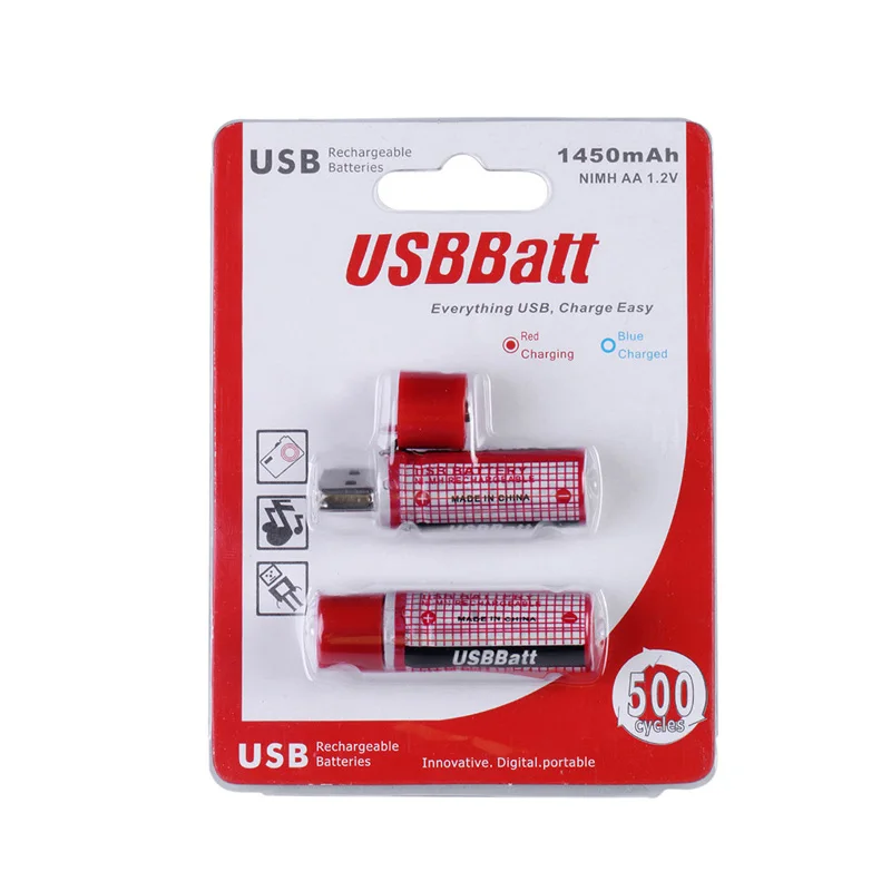 USB Gadgets Security Portable AA Battery 1450mAh 1.2 V USB Rechargeable