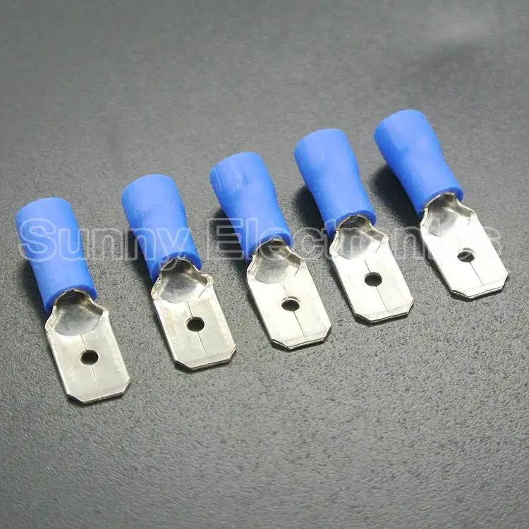 50PCS 6.3mm blue Insulated Spade Male Electrical Crimp Terminalsin