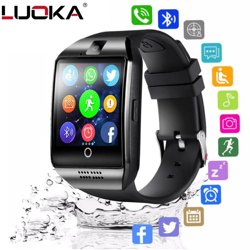 LUOKA Bluetooth Смарт часы Q18 с камерой Facebook Whatsapp Twitter Синхронизация SMS Smartwatch поддержка SIM TF карты для IOS Android