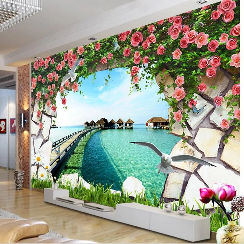 

Custom 3D wallpaper modern minimalist backdrop flowers floral arches landscape photo 3D  wallpaper papel de parede 3d wallpaper