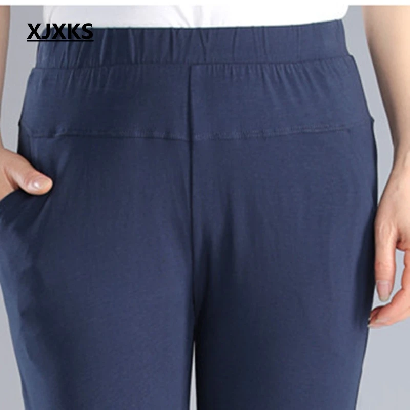 XJXKS grande taille femme плюс Размер 7xl женские узкие брюки с карманами повседневные новые продажи женские брюки до щиколотки
