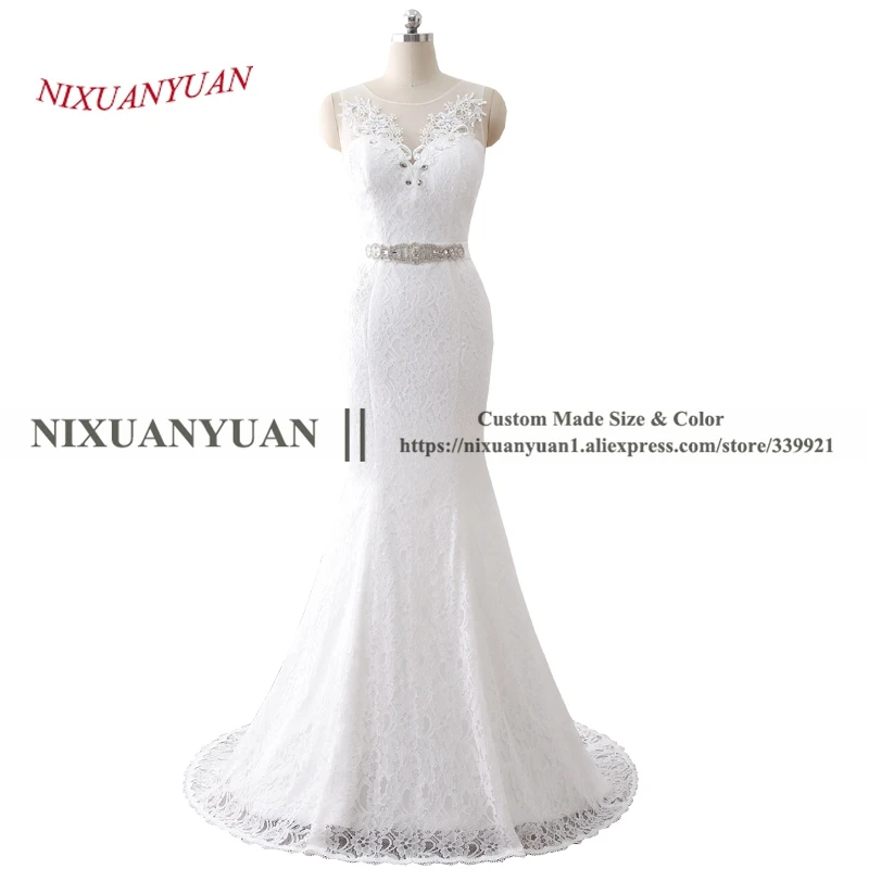 reception dress for bride New Elegant Flowers Lace Wedding Dress 2020 Scoop Neck Mermaid Bridal Gown Simple vestido De noiva Sash vestido de noiva sereia modest wedding dresses