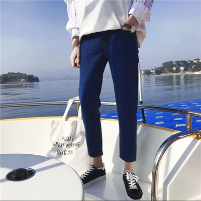 dark blue Для мужчин джинсы узкие брюки корейский стиль свободные Повседневное однотонные Цвет молния Для мужчин брюки для девочек штаны с женской модной обуви мужские, длиной до щиколотки, штаны S-XXL - Цвет: dark blue