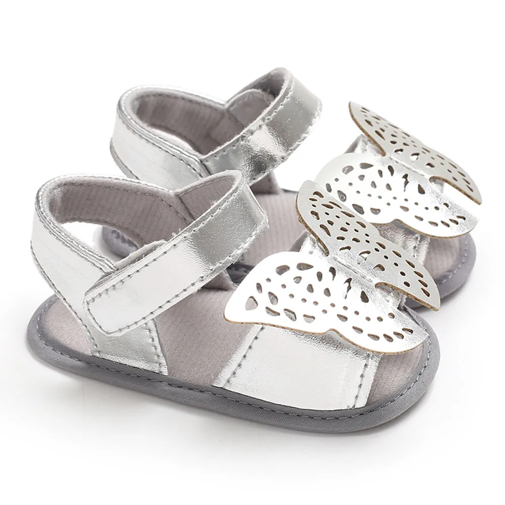 Младенец Малыш Ребенок девочки мальчики обувь мягкая подошва обувь для малышей бабочка милые летние сандалии обувь маленьких девочек от 0 до 18 месяцев - Цвет: Серебристый