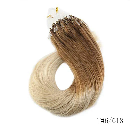 T6-613 Moresoo машинные Человеческие волосы Remy для наращивания на микро-петлях, волосы для наращивания на микро кольцах, бразильские волосы для наращивания, 16-24 дюйма, 1 г/1 S, 50 г - Цвет: T6-613