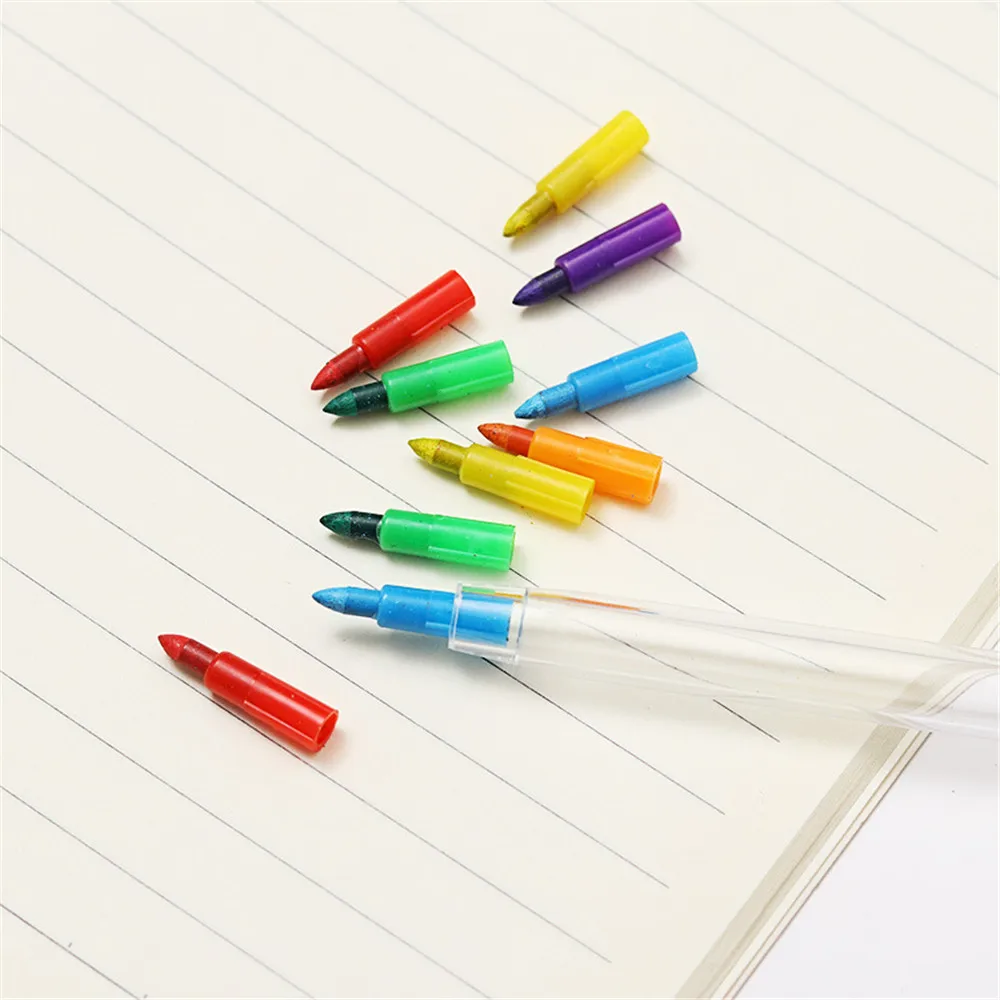 2PCS Cute DIY Replaceable Crayons 10colors Oil Pastel Graffiti Pen Drawing Pencil for Kids Children Kawaii Stationery Set Gifts