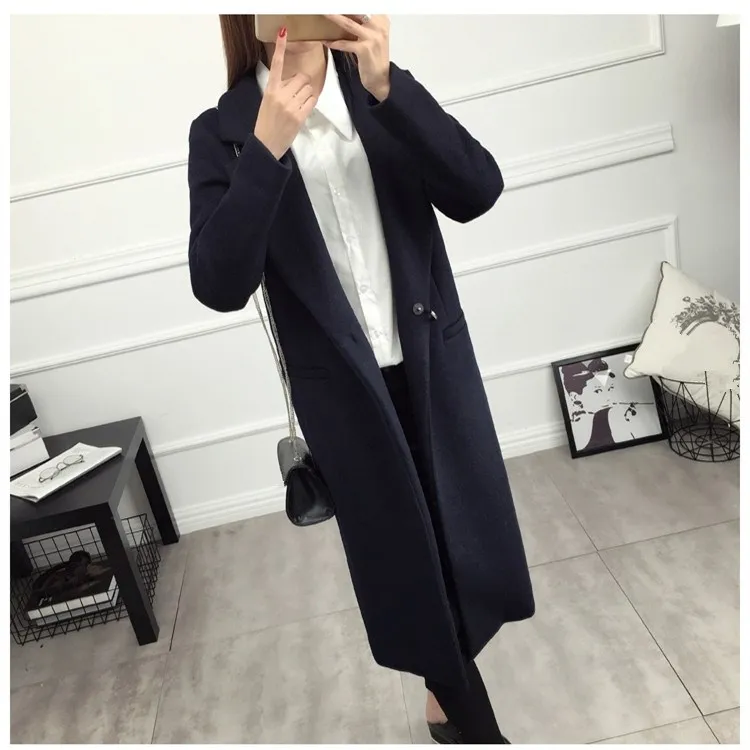 Plus Size 2019 New Autumn Winter Women Solid Woolen Coat Fashion Dark Button Woolen Coat Pockets Female Long Overcoat