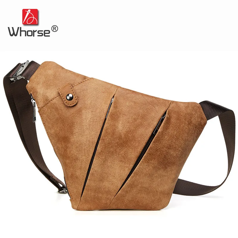 

Brand Vintage Casual Genuine Leather Mens Waist Packs Retro Brown Real Cowhide Zipper Travel Sling Chest Pack Bag For Men W63530