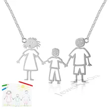DIY Regalos de Cumpleaños Personalizada Familia Niños Madre Amorosa Familia Dibujo Colgantes Para Las Mujeres Collar de Plata de Ley 925