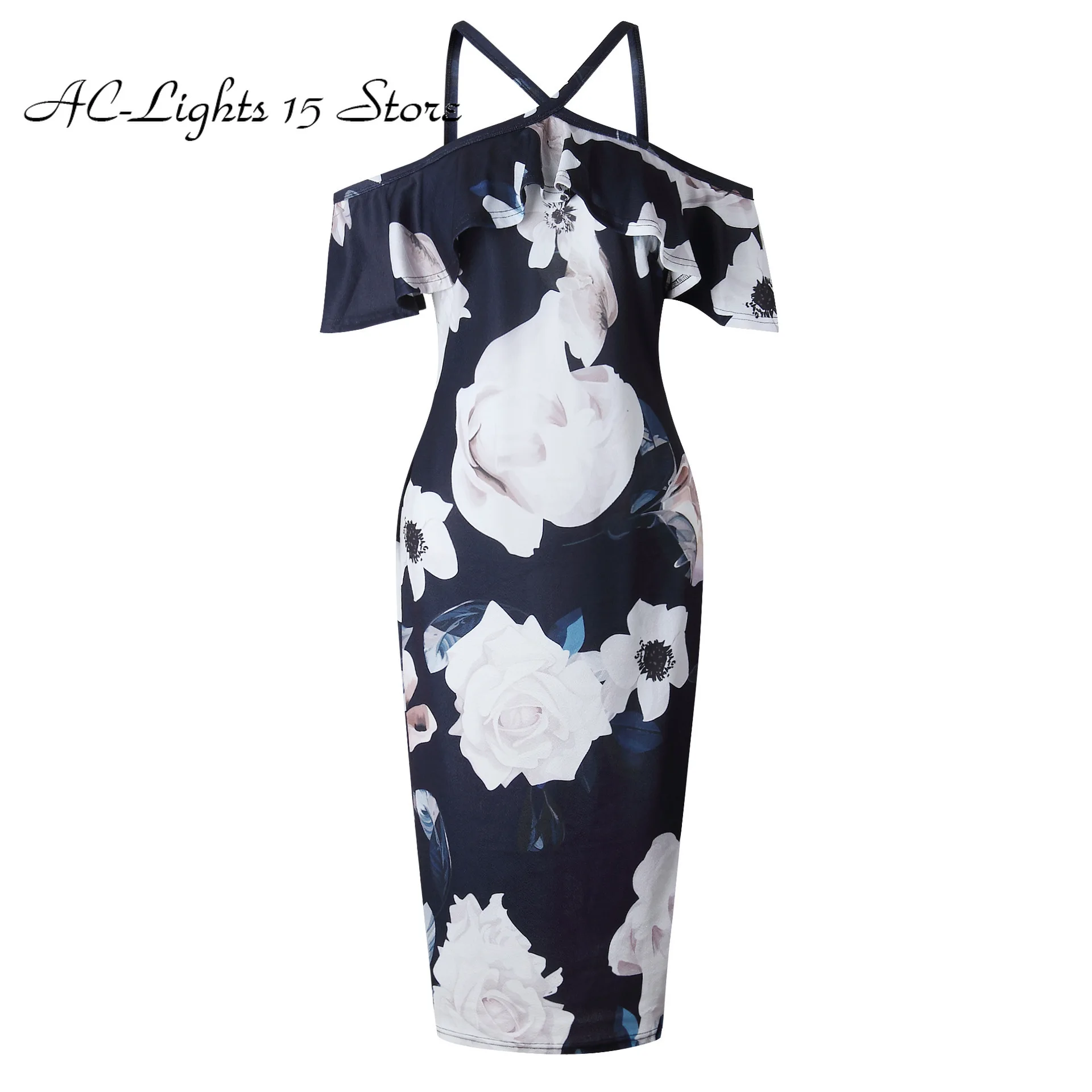Пикантные летние Bodycon цветок плиссированное платье Для женщин Boho Темно синие